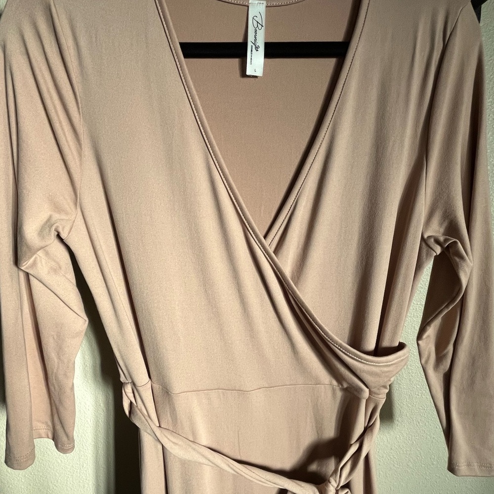 Beige Maternity Wrap Dress